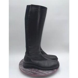Aquatalia Boots Womens 7.5 Nevata Leather Knee High Riding Comfort Zip Black
